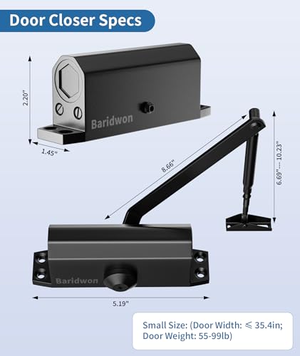 Automatic Door Closer for Home or Commercial, Heavy Duty Door Slower Closer No Slam, Hydraulic Door Soft Closer with Hold Open, Self Closing Mechanism for Ensure Smooth and Secure,Small - size: Small, style: JetBlack