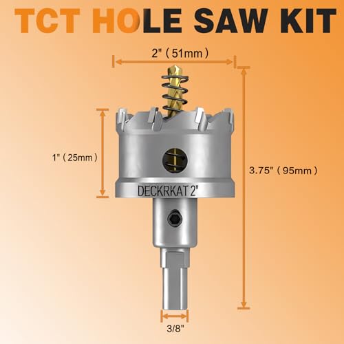 DECKRKAT 2" TCT Hole Saws for Hard Metal, Heavy Duty 51mm Tungsten Carbide Tipped Hole Cutters Set with Spring-Loaded Pilot Drill Bits for Stainless Steel, Metal, Iron, and Plastic. - size: 2" (51mm) X 1Pcs