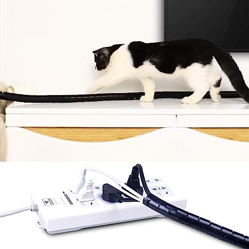 RELIANCER 10FT Cable Management Sleeve Organizer,1/2 inch Coiled Cord Organizer w/4 Cable Clips & Guide Clip,Wire Cover Wire Wrap Cable Protector,Messy Cable Tube Hider Solutions TV PC Home Office - size: 0.55" Dia