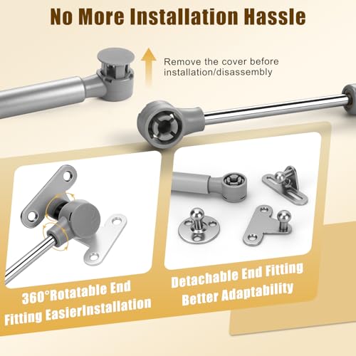 4 Pack 15 Inch Soft Close Gas Struts - 150N/33lb Slow Down Safety Hinges for Heavy Curved, Arched and Flat Lids - Precision Gas Spring for Heavy Lid Soft Closing
