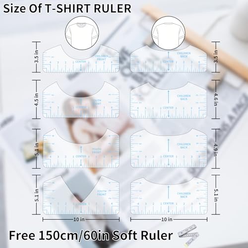 9pcs Tshirt Ruler Guide for Vinyl Alignment, T Shirt Rulers to Center Designs, PVC Measurement Template, Sewing Supplies Accessories Tools for Cricut Heat Press & HTVRONT HTV Transfer Vinyl (Blue) - style: Tshirt Ruler-9-Blue
