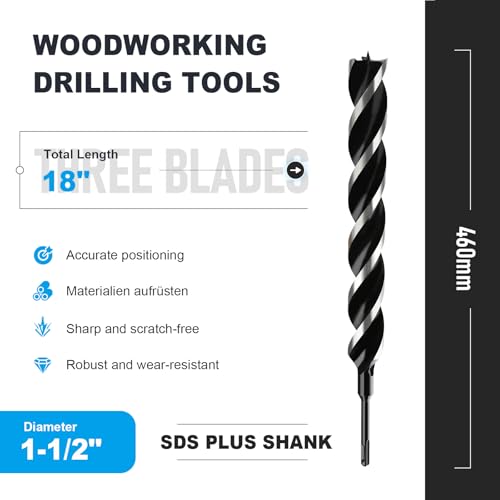 1-1/2" x 18" Auger Drill Bit with SDS Plus Shank for Wood - size: 1-1/2"x18"