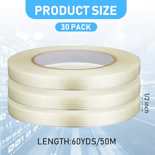 Treela 30 Rolls Filament Strapping Tape Bulk 1/2 Inch x 60 Yards - size: 1/2 Inch X 60 Yards