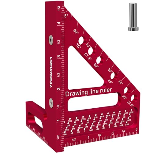 Premium Carpenter Square Hole Scribing Ruler Woodworking Square 22.5-90 Degree Measuring Ruler with Angle Pin,Versatile Multi Angle Square for Woodworking, Engineering, and Construction | Preset 22.5°, 30°, 45°, 60°, 67.5° and 75° guides, 1/4 in pin holes