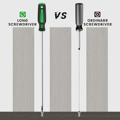 GURADESIGN 4-Piece 12" Long Screwdriver Set Slotted and Phillips, Long & Short Magnetic Screwdriver Set
