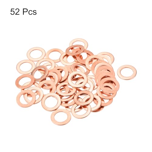MECCANIXITY 52 Pcs Flat Copper Washers, 10x16x1mm Copper Upgraded Flat Metric Sealing Crush Ring Washers for Hydraulic Fittings Screw Bolt Nut Electronic Repair - size: 10x16x1mm