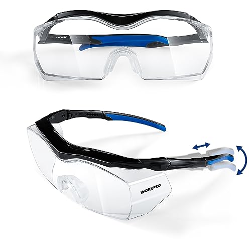 WORKPRO Safety Glasses, z87 Safety Goggles with Adjustable Temples, Lab Goggles with Anti Fog Coating