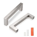 KNOBWELL 6 Pack 3-3/4 in Kitchen Cabinet Handles Brushed Nickel, Satin Stainless Steel Dresser Drawer Pulls, Square Vanity Cupboard Handles, Overall Length 4-1/5" - color: Brushed Nickel, size: Hole Center:3-3/4 inch(96mm)