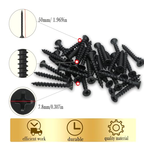 Drywall Screws Kit #7 x 2-Inch, Coarse Thread Wood Screws, Bugle Head Phillips Drive Sheetrock Screws Set, Self Tapping Dry Wall Screws, Phosphate Coated Finish, Sharp Point, Black, 60 Pack - size: #7 x 2-Inch