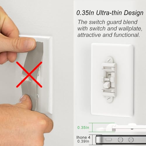 Light Switch Guard 4PK, Child Proof Toggle Cover, Keeps Lights ON/Off - color: White