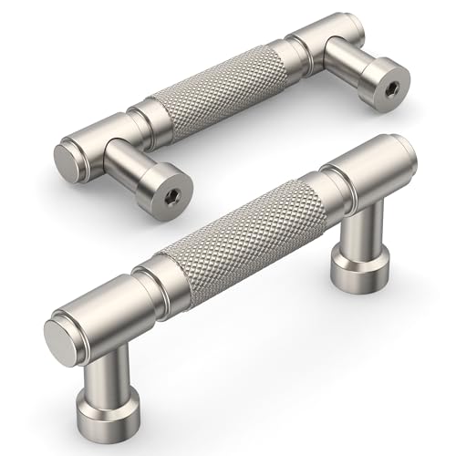 Amerdeco 10 Pack Brushed Satin Nickel knurled Cabinet Pulls 3" | Drawer Pulls Cabinet Hardware Kitchen Cabinet Handles for Bathroom ZH0072 - color: Brushed Satin Nickel, size: 3" hole center