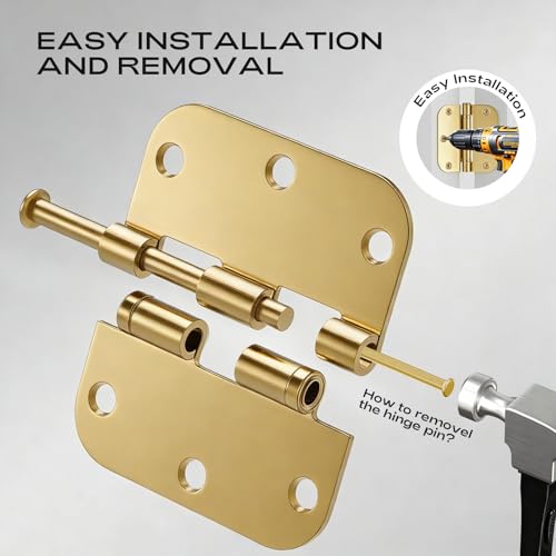 30 Pack Polished Brass Door Hinges 3.5 Inch 5/8" Radius Ball Bearing - color: Polished Brass Ball Bearing, size: 30 Pack