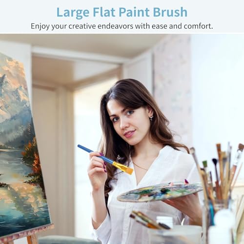 120 Pcs 1 inch Flat Paint Brushes - Watercolor Acrylic Paint Brushes with Wooden Handles, Large Synthetic Nylon Oil Painting Brushes for Art Crafts