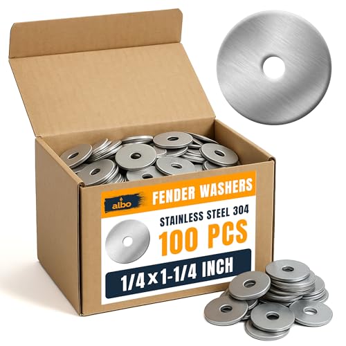 ALBO 100 Pcs 1/4" x 1-1/4" 304 Stainless Steel Fender Flat Washers - size: 1/4" x 1-1/4" - 100pcs