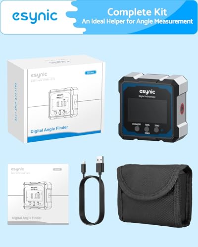 eSynic High Precision Digital Angle Finder with Laser-USB-C Rechargeable-4 Sides Magnetic Digital Angle Gauge-Rugged Aluminum Alloy Frame-for Construction (Laser Level: Class II Output: 0.51mW)