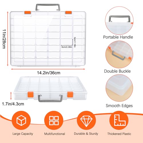 Bluedale 2 Pack 48 Grids Large Plastic Organizer Box with Adjustable Dividers, Beads Storage Containers Compartment Tackle Box Case for Crafts Hobby Small Parts Fishing Seeds Jewelry (Transparent) - size: Transparent-2P