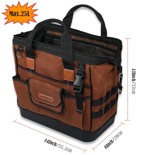 WELKINLAND 22-Pockets Hard Bottom Tool Bag, 14-Inch Electrician Tool Bag