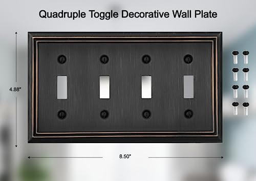 OKAWYC Quadruple Toggle Light Switch Cover Adler Metal Wall Plate, 2-Pack Aged Bronze 2 Gang, Light Switch Cover Decorative Wallplate, Durable - style: 4 Toggle 2PK