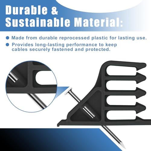 Cable Stackers 200 Pack, Multi-Cable Electrical Wire Clips with Steel Nails - color: Black