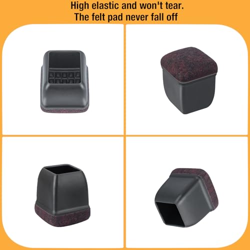 16-Pcs Square Silicone Chair Leg Floor Protectors, Thick & Durable - size: S - 16 Pcs - Black