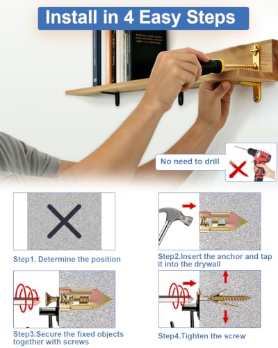160 Pcs Gold Self Drilling Drywall Anchors with Screws Kit - color: Gold