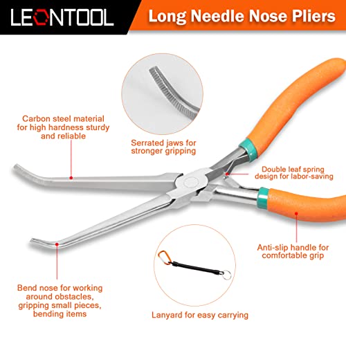 Long Needle Nose Pliers 7 Inches Extra Long Reach Bent Needle Nose Pliers with Serrated Jaw Lanyard Curved Handle Jewelry Pliers For Jewelry Making, Bending Wire and Small Object Gripping - style: Bend Nose