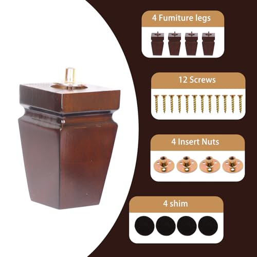 Wood Legs for Furniture 5 inch Heavy Duty Sofa Legs Square Brown Bed Legs Pack of 4, Mid Century Chair Feet, Sofa Replacement Parts, Dresser Leg Sideboard Recliner Couch Riser - color: Brown, size: 5"H*3.15"W