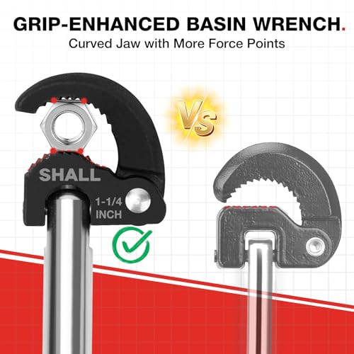 SHALL 11" Basin Wrench, Adjustable Sink Wrench Faucet Tool - size: 11-inch