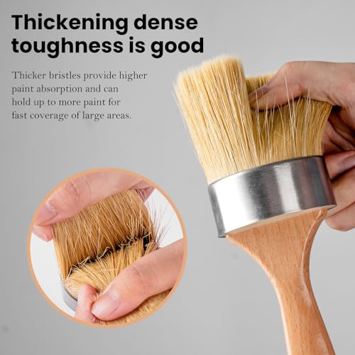 Chalk Paint Brush, Wax Paint Brush Set of 5, Natural Bristle | Chalk Paint for Furniture, DIY Home Decor and Art Crafts, Round Oval Paint Brush for Painting and Waxing, Wooden Handles - size: 1 Large + 1 Medium + 3 Small, 5 Pack