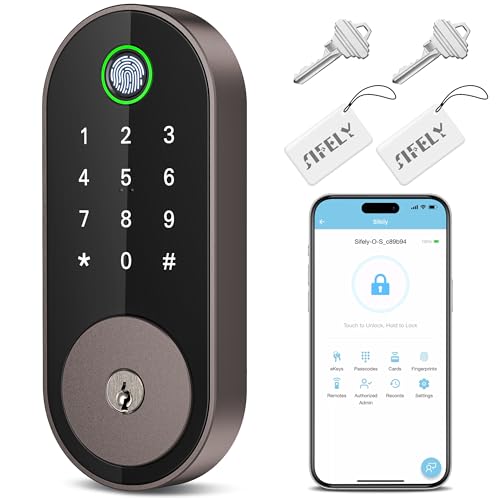 Fingerprint Smart Deadbolt with Keypad – Keyless Entry Lock for Home, Apartment, Office, Airbnb, Rental, Kids & Seniors, App & Code Access, Auto-Lock, Easy DIY Install, Compatible with Alexa & Google - color: Bronze