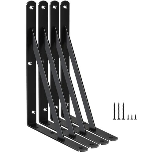 4 Pack L11 x H 8" Black Heavy Duty Shelf Brackets with Screws Metal Shelf Brackets Shelf Support Angle Brackets for Shelves L Brackets Heavy Duty Floating Shelf - size: 11''x8'', style: 4 Pack-Black