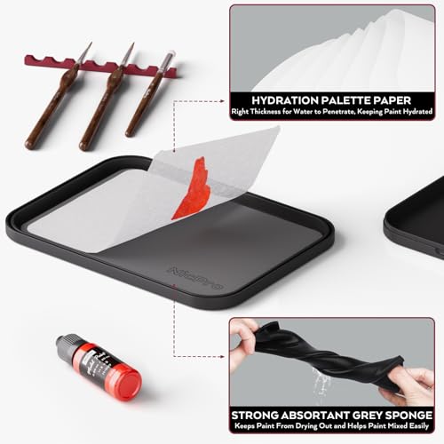 Nicpro Miniature Painting Kit with Wet Palette, Painting Handle & Brushes - color: Red & Black