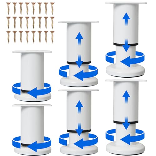 6 Pcs Adjustable Furniture Support Legs, Metal Cabinet Feet 3-4 Inch - color: White, size: (6Pcs) 3.15-4.72 inch