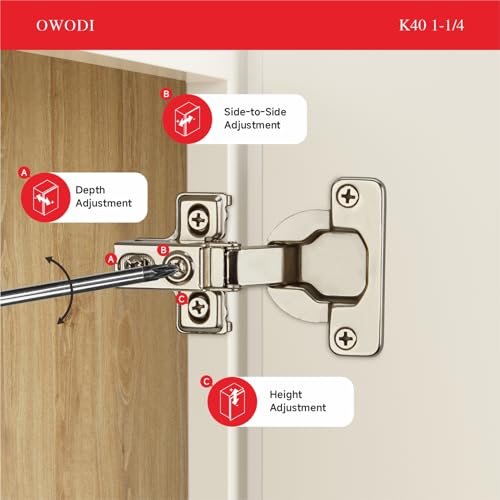 6 Pack 1-1/4 Inch Soft Close Cabinet Hinges – 40mm Cup Diameter, 95° Opening, 3-Way Self-Closing, Concealed Hinges for Face Frame Doors, Special Design, Includes Screws