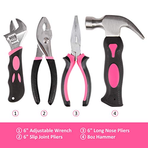 CARTMAN 52-Piece Pink Hand Tool Set, Home Repair Kit With Round Carry Pouch