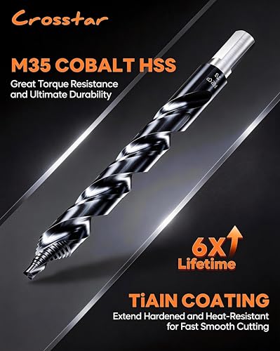 Crosstar 21Pc Cobalt Stepped Point Drill Bit Set,1/16-1/2" TiAlN Coated