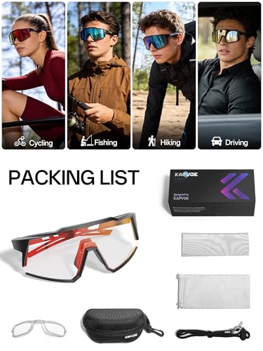 KAPVOE Photochromic Cycling Glasses Clear Mountain Bike Glasses K9022 - color: Black-photochromic-red