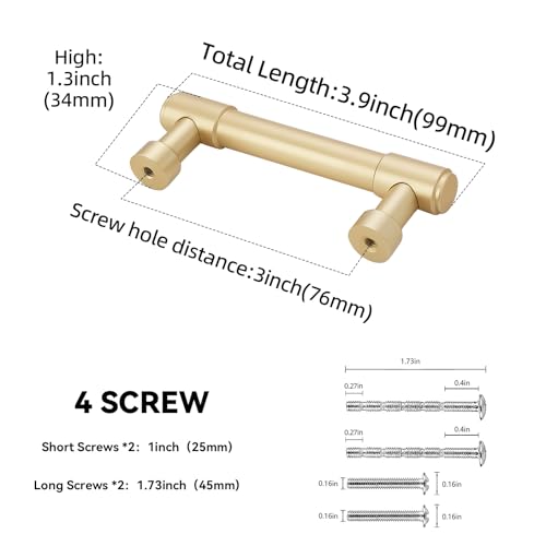 10 Pack 3 Inch(76mm) Kitchen Cabinet Handles Brushed Gold Cabinet Pulls Alloy Drawer Pulls Solid Cabinet Hardware - color: Brushed Gold, size: 3'' Hole Center(76mm)