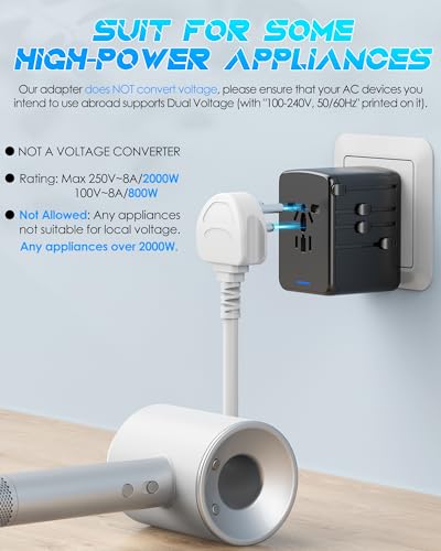Universal Travel Adapter, 35W PD Fast Charging, 5 USB C/A Ports - color: PD35W-3A2C-black+silver