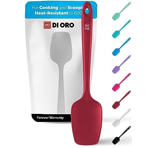 DI ORO Silicone Spoonula - Spoon Spatula, 600F Heat Resistant, Red - color: Red