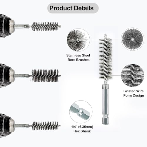 5Pcs 3/4" Stainless Steel Wire Bore Brush for Power Drill Cleaning - size: 19mm | 3/4"