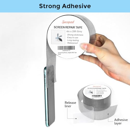 Secopad 4" x 300" (25FT) Screen Repair Tape, Screen Repair Kit, Grey - color: Grey, size: 4IN x 25FT