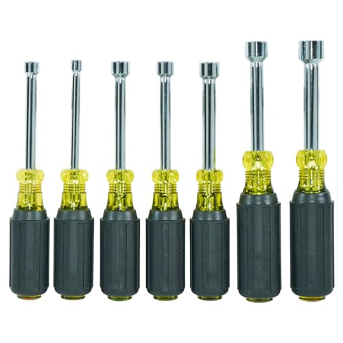 Klein Tools 631M Tool Set, Made in USA, Magnetic Nut Drivers Sizes 3/16, 1/4, 5/16, 11/32, 3/8, 7/16 and 1/2-Inch on 3-Inch Full Hollow Shaft, 7-Piece - style: Magnetic
