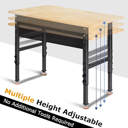 48" Adjustable Work Bench, Rubber Wood Top Workbench - size: 48 inches