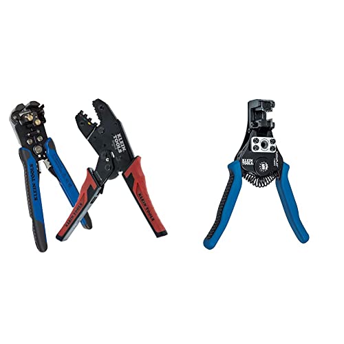 Klein Tools 80013 Wiring Tool Kit with Automatic Wire Stripper and Ratcheting Crimper, Great Electrical Tool Kit, 2-Piece & 11063W Wire Cutter/Wire Stripper
