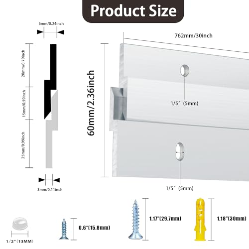French Cleat Heavy Duty, Aluminum French Cleat, Headboard Wall Mounting Brackets with Screws, Heavy Mirror Mounting Hardware (30 Inch-2 Pairs, Support 200 lbs) - size: 30 Inch-Thick