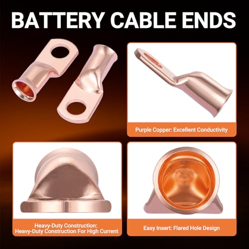 40 pcs Battery Cable Ends Kit Copper Lugs AWG 1/0 AWG 4 AWG 2