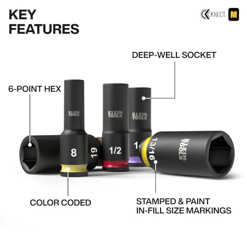 Klein Tools 65121IMPCT KNECT Deep-Well 3/8-Inch Drive Impact Socket Set, SAE and Metric, 23-Piece Tool Set, Impact Driver Adapter, Multi-Purpose Wrench Adapter, Color-Coded, MODbox Socket Organizer - style: 23-Piece Metric & SAE Set