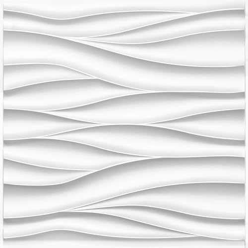 STICKGOO Wave 3D Wall Panels, White, 19.7" x 19.7", 12 Pack - color: White