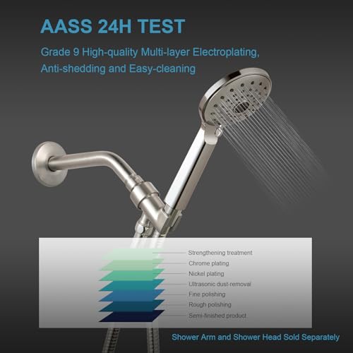 OFFO Shower Head Holder All Metal for Handheld Shower Head, Brushed Nickel Adjustable Shower Arm Mount with Solid Brass Pivot Ball, 1/2 in IPS Female Inlet and Male Outlet - color: Brushed Nickel